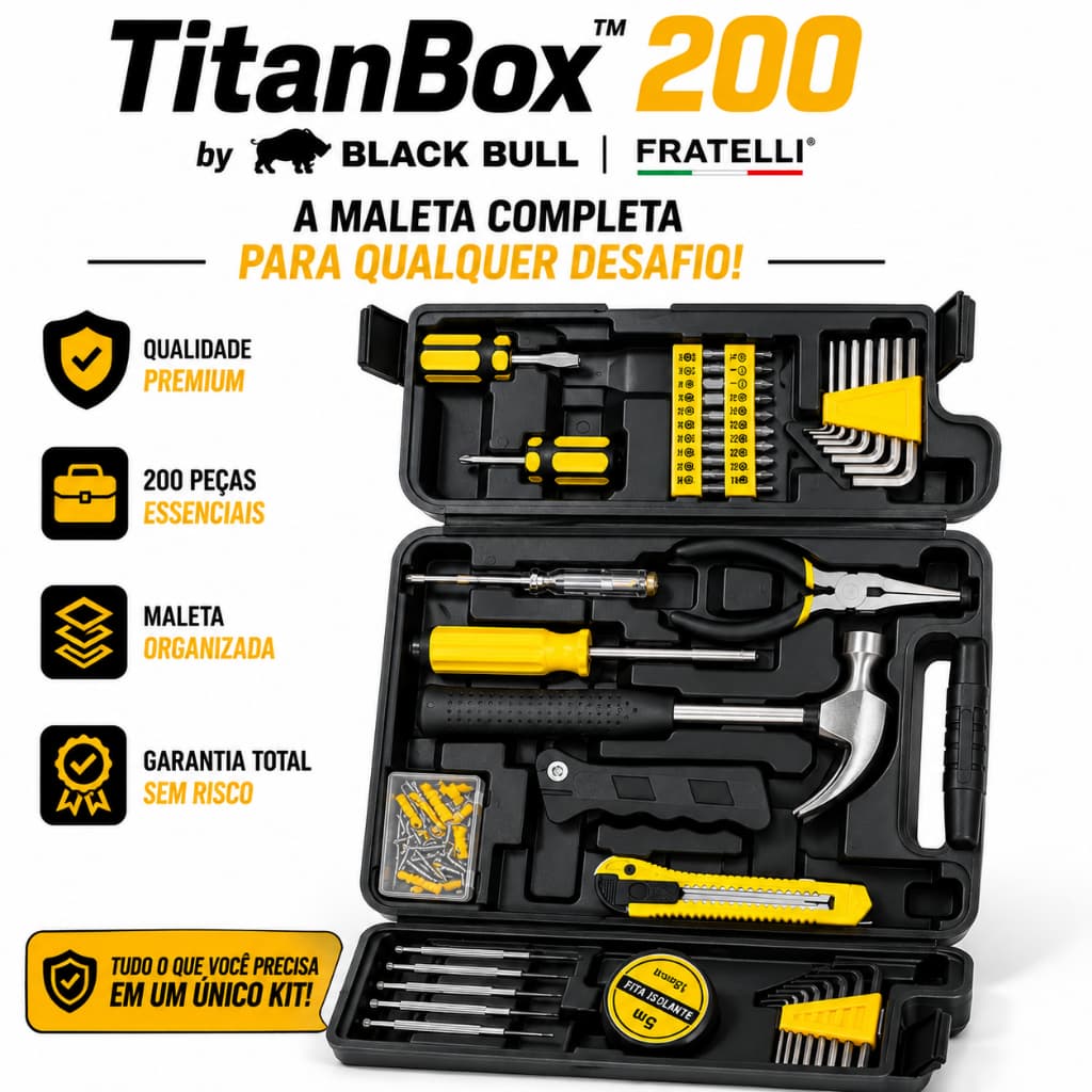 Maleta Ferramentas 200 Peças Kit Completo Profissional com Martelo Alicate Chaves e Bits