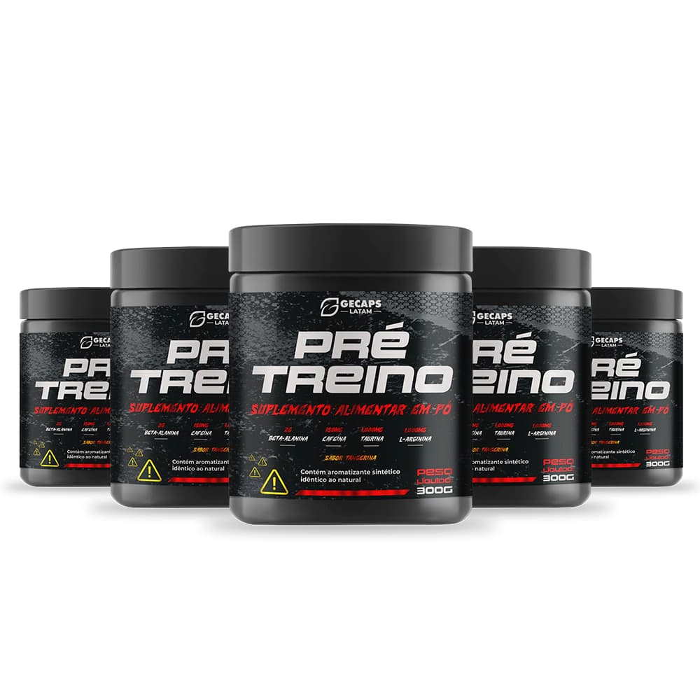 Kit 5 Pré Treino GL 300g Tangerina | Suplemento Alimentar em Pó | Beta-Alanina Cafeína Taurina L-Arginina