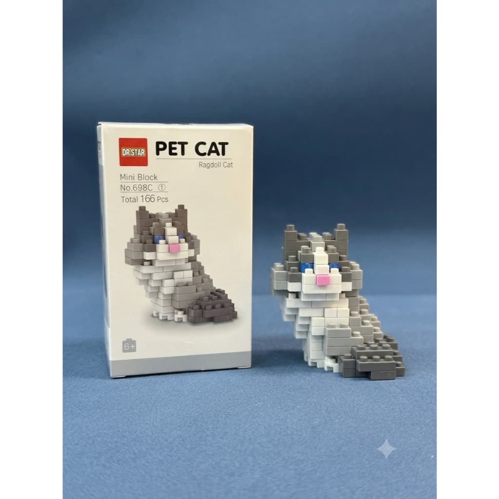 Mini Blocos Gato Ragdoll 166 Peças Brinquedo de Montar Colecionável Tipo Lego Pet Cat Infantil