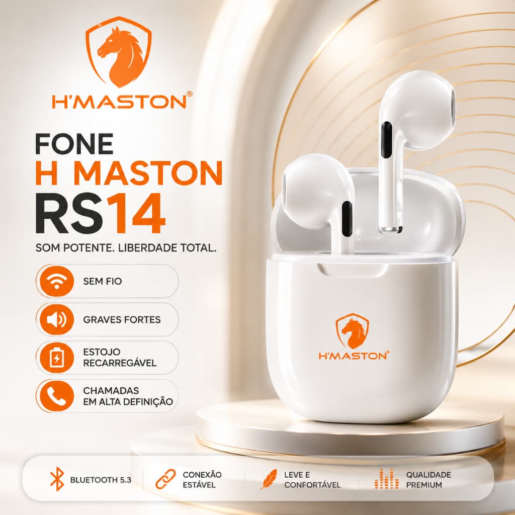 Fone H Maston RS14 Bluetooth Sem Fio Graves Fortes Áudio Potente Bateria Longa Multicores