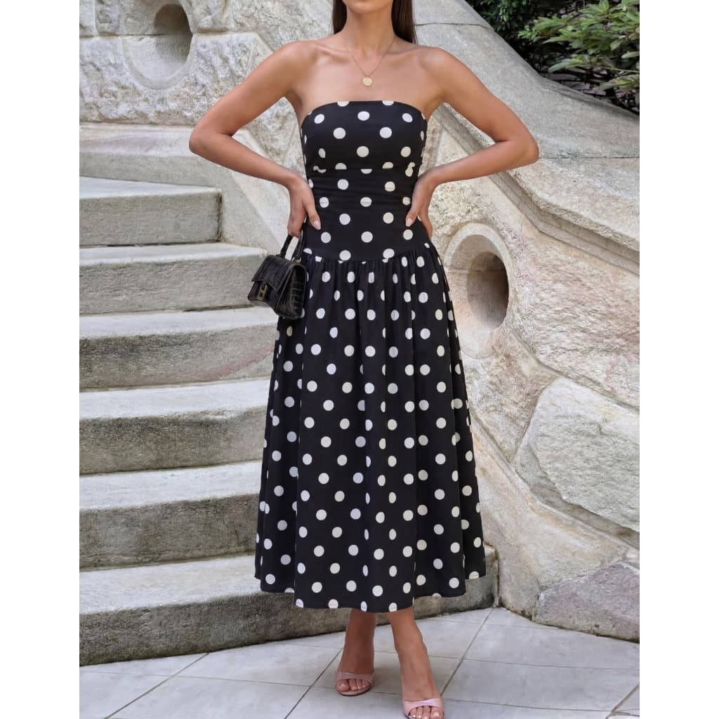 Vestido Feminino Longo Sem Manga Estampa Bolinha Poa Soltinho Elegante
