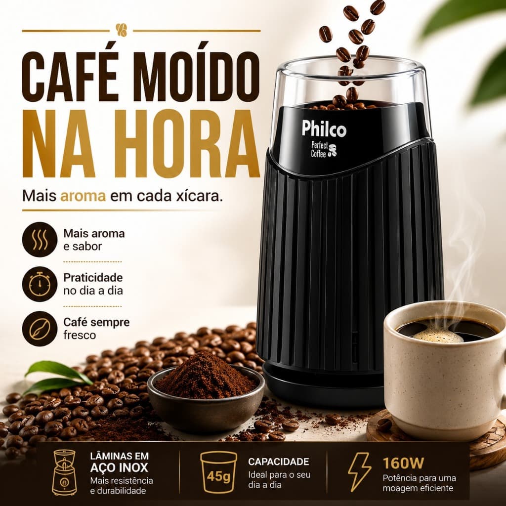 Moedor de Café Philco Perfect Coffee 190W - Prático Café em Fresco Moer Grãos