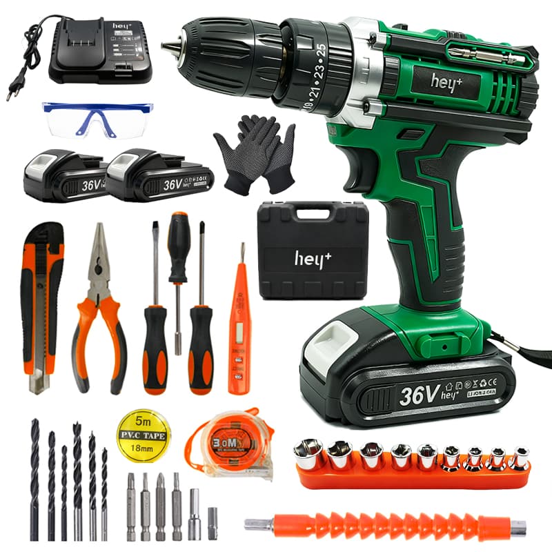 40pcs Kit Parafusadeira e Furadeira Sem Fio,3/8",25+3 Torque,com 2 Baterias 2.0Ah 36V
