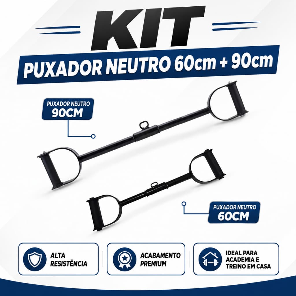 Kit Puxadores Barra Romana Neutro 60cm Academia 90cm Estação Musculação Fitness Treino Crossover