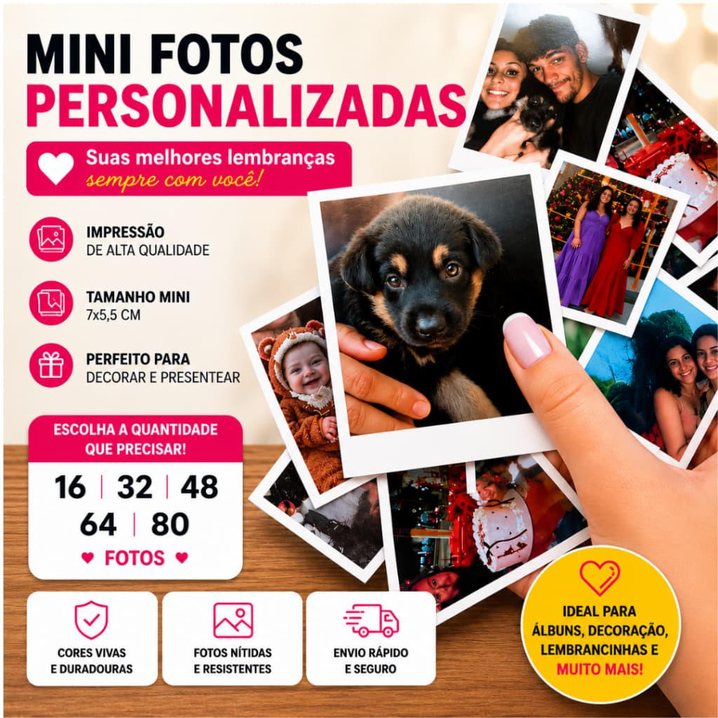 Mini Foto Polaroide - Kit 80 fotos - Cabe na capinha de celular - Alta qualidade - Entrega Full - Sem Legendas