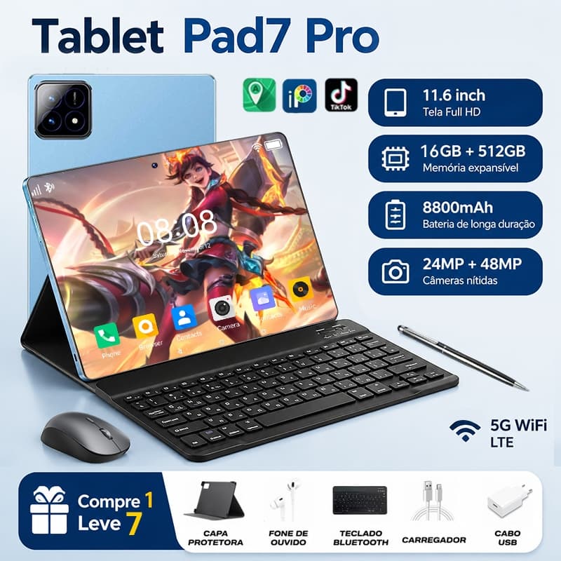 Tablet PAD7 Pro 5G SIM+WiFi 16GB+512GB 11,6 HD Grande Android 15 8800mAh