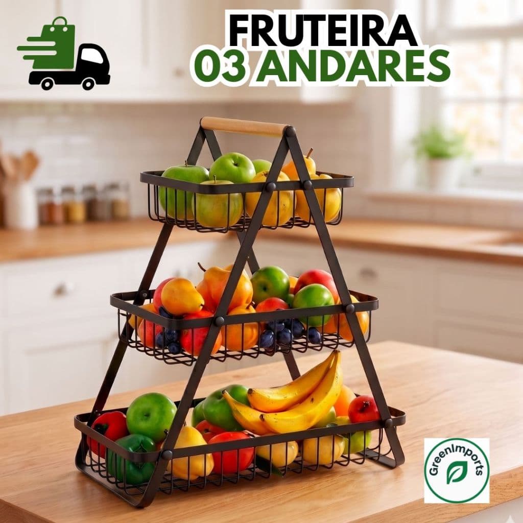 Fruteira Organizador de Mesa 3 Andares Cozinha Aramada Metal Cesto Multiuso para Frutas Ovos Alimentos Casa Prática