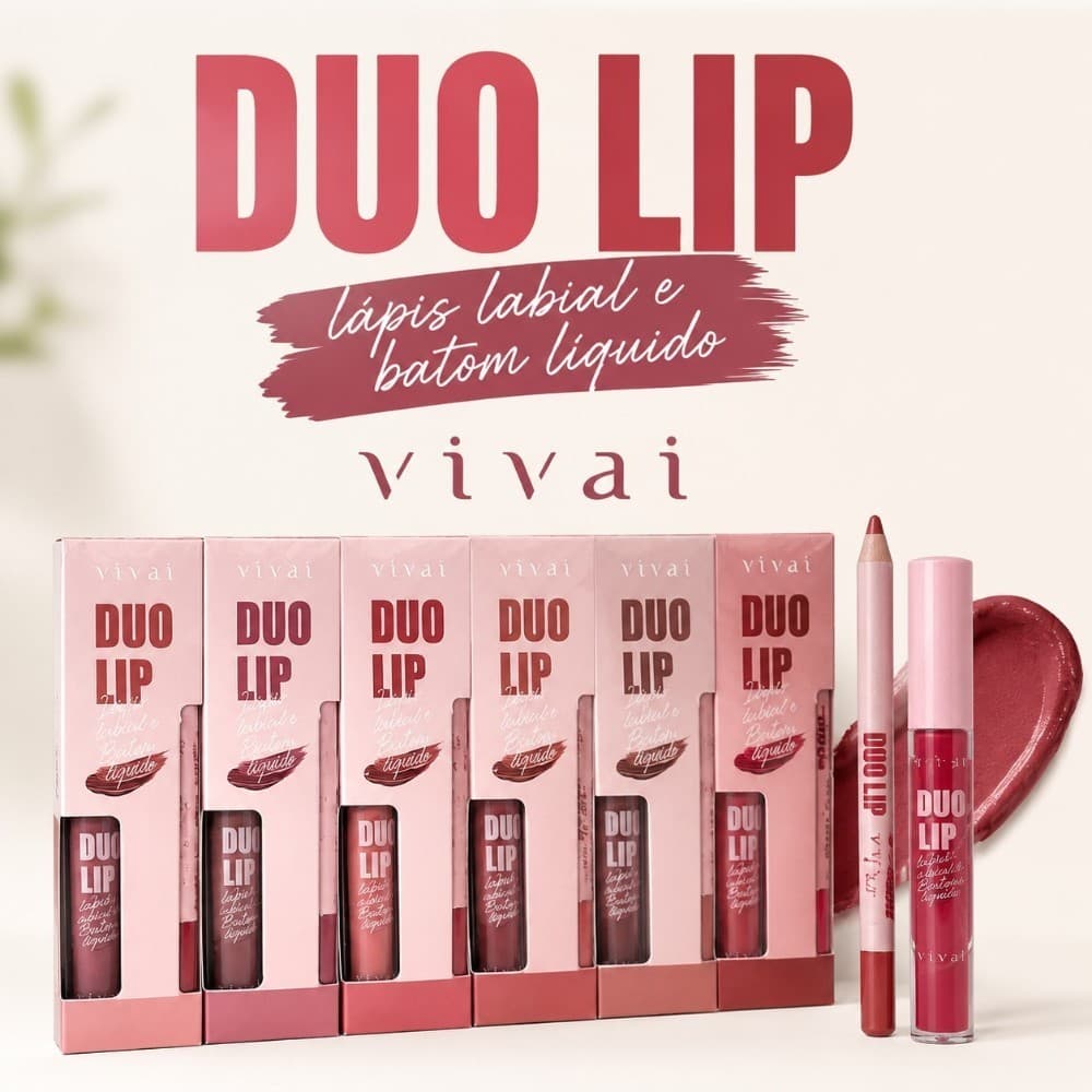 Duo Lip Vivai Batom Líquido e Lápis Labial Efeito Matte Longa Duração Maquiagem Lançamento