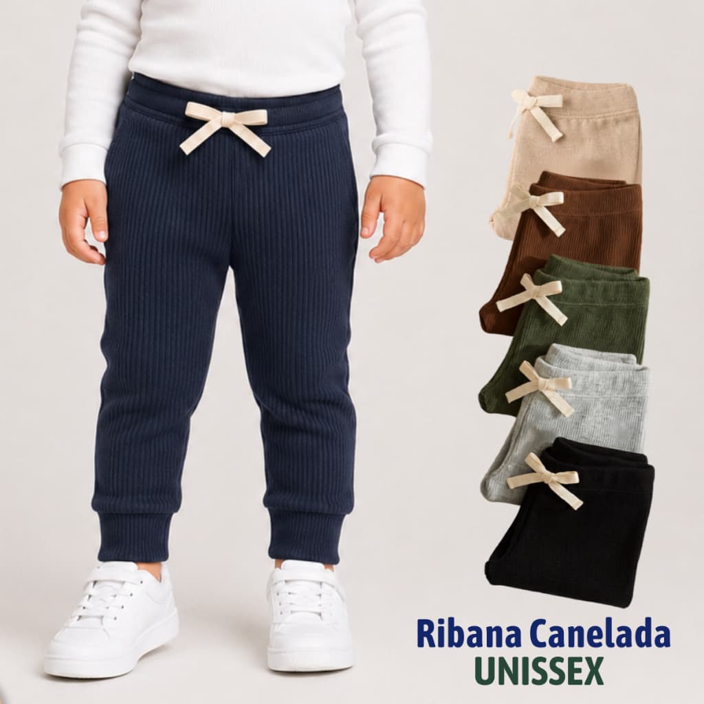 Kit Calça Jogger Infantil Sortida Unissex  Canelada Algodão com Elastano Menino e Menina