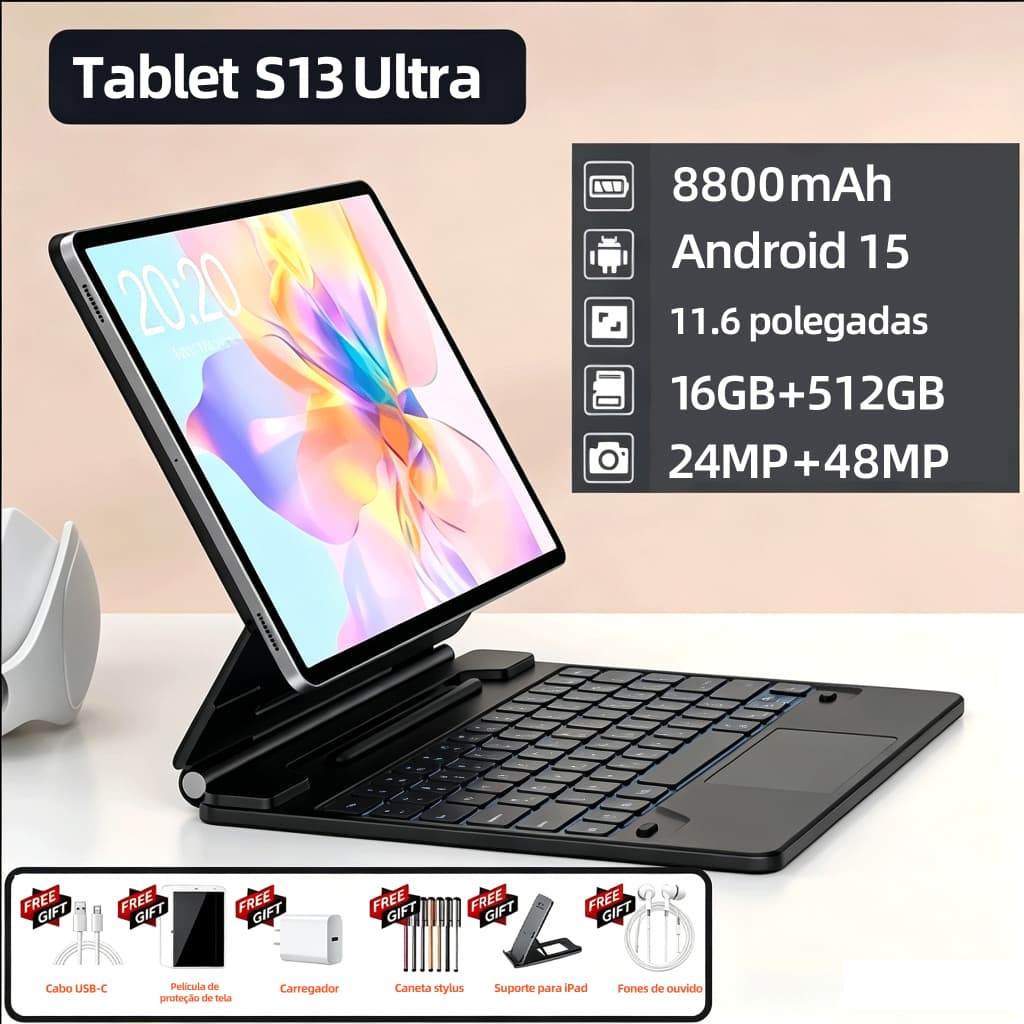 [Teclado e mouse gratuitos] Tablet S13 ultra Android 15 tablet 11,6 polegadas 16GB+512GB 8800mAh bateria dual SIM 5G