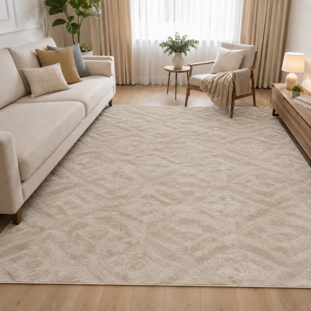 Tapete Grande Sala Quarto 2,00x2,40 Antiderrapante Pelo Baixo Com Relevo