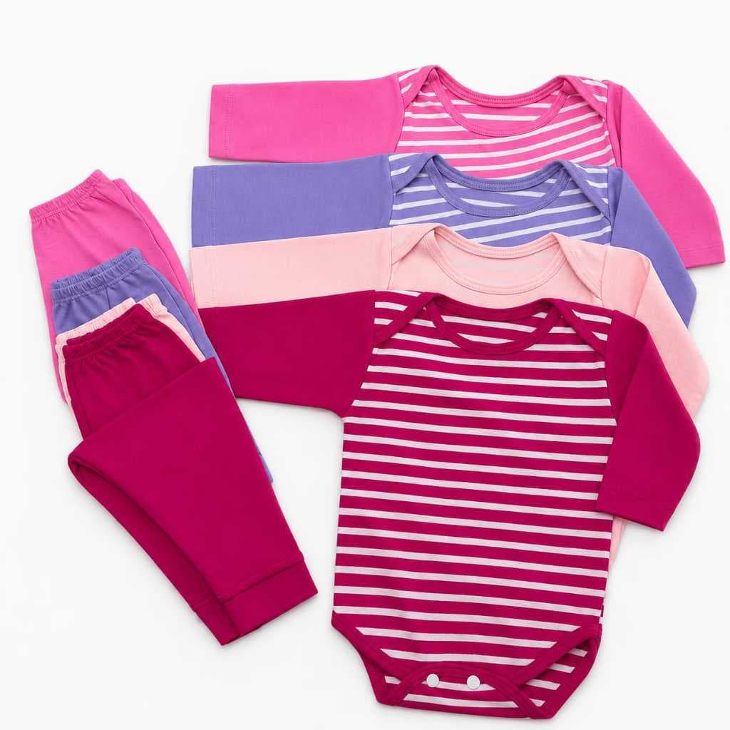 Kit Body e Calças Mijão Bebê Menina 6 Peças Manga Longa Algodão Enxoval Recém-Nascido Conjunto