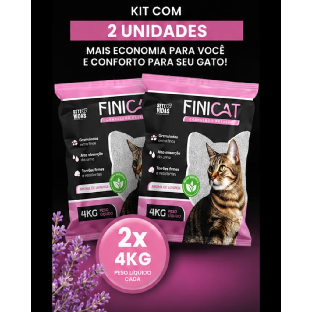 2 Areia Para Gato Sanitária Fini Cat Premium Tradicional Gato (2 X 4Kg = 8kg)