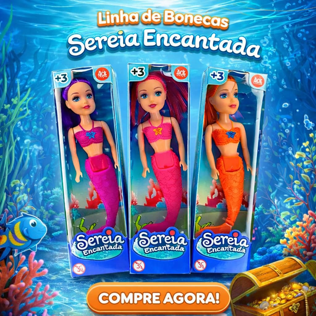 Kit Boneca Sereias Encantadas Coloridas para Presente Infantil Brinquedo Menina