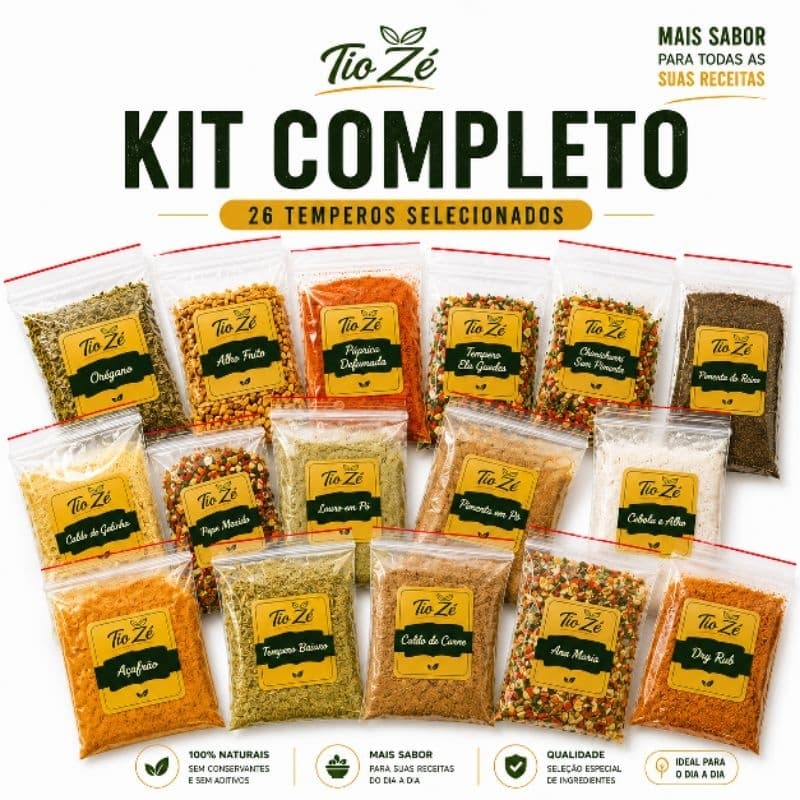 Kit de Temperos e Especiarias Tio Zé | 26 Temperos Selecionados para Carnes, Frango, Feijão, Massas, Churrasco e Cozinha
