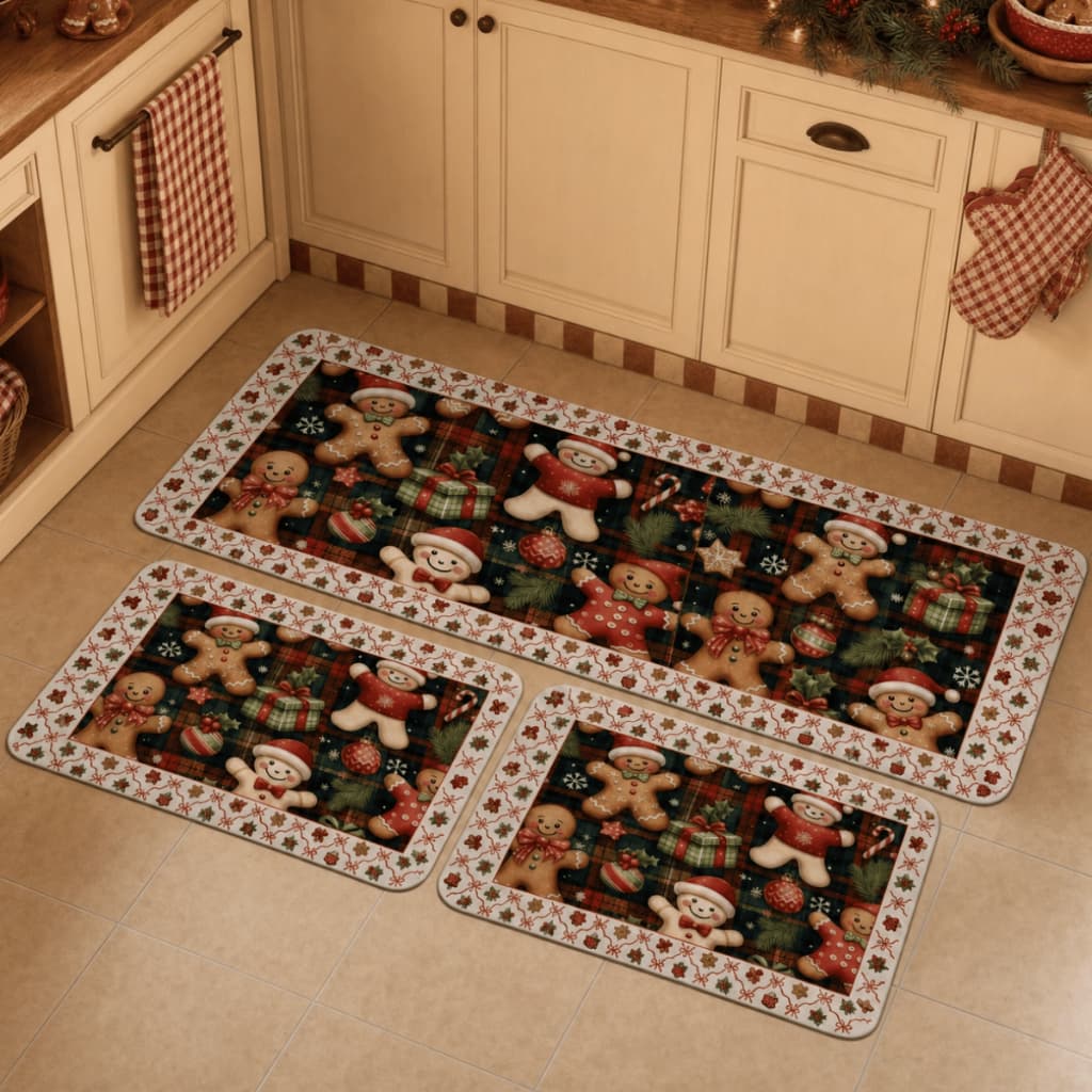 Kit Tapete Passadeira Natalina + 2 Tapetes Decorativos para Cozinha Sala e Decoração de Natal