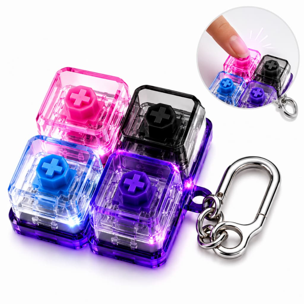 Chaveiro Mecânico Fidget RGB LED Gamer Switch Clicker Mini Teclado Brinquedo Sensorial Anti Ansiedade