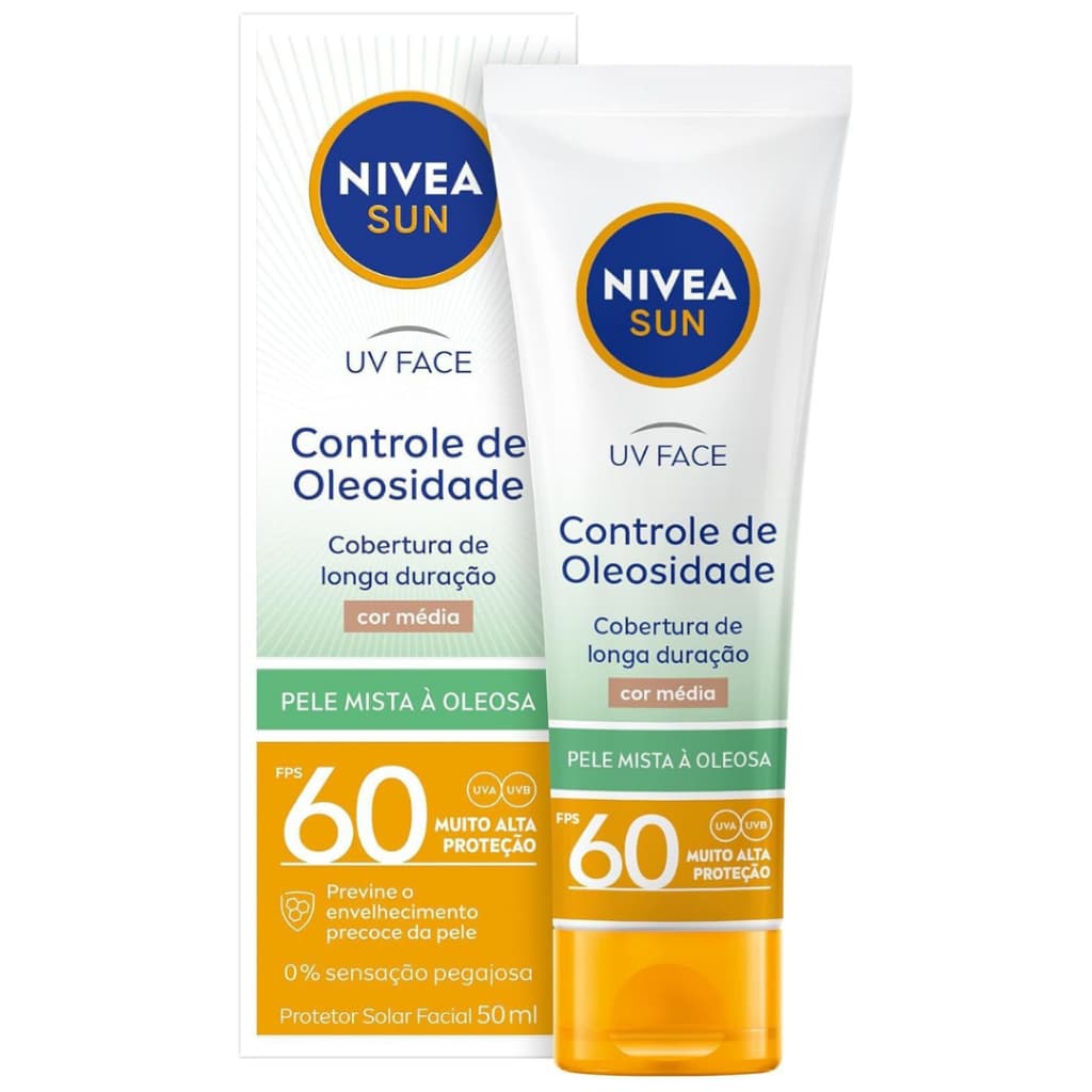 NIVEA SUN Protetor Solar Facial UV Face Controle de Oleosidade Cor Média FPS 60 50ml Alta Proteção UVA/UVB