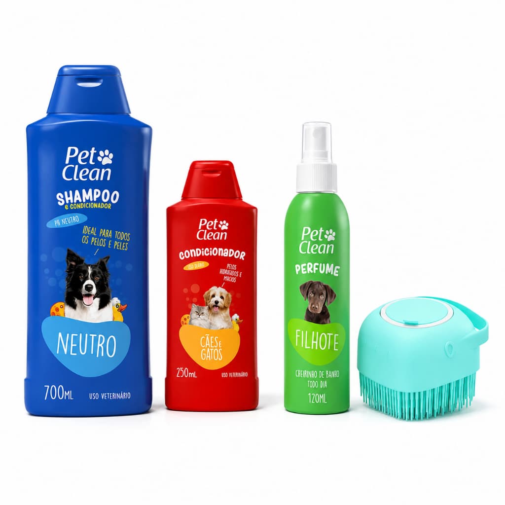 Kit Shampoo 2x1+condicionador+perfume+escova Banho Cães Gato Neutra
