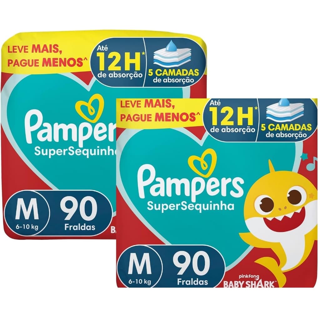 Kit 2 Fralda Pampers Supersec M 90 unidades