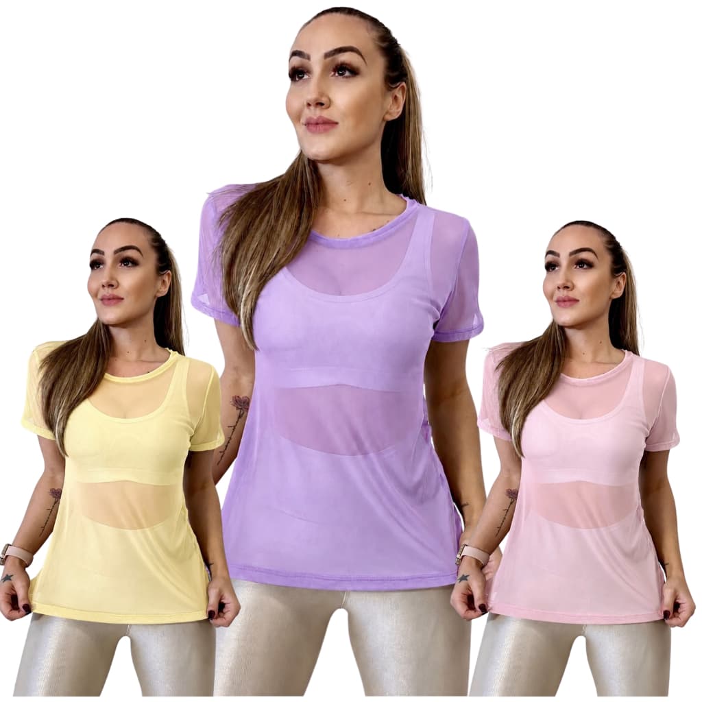 Kit 3 Blusas Feminina Academia Fitness Tulê