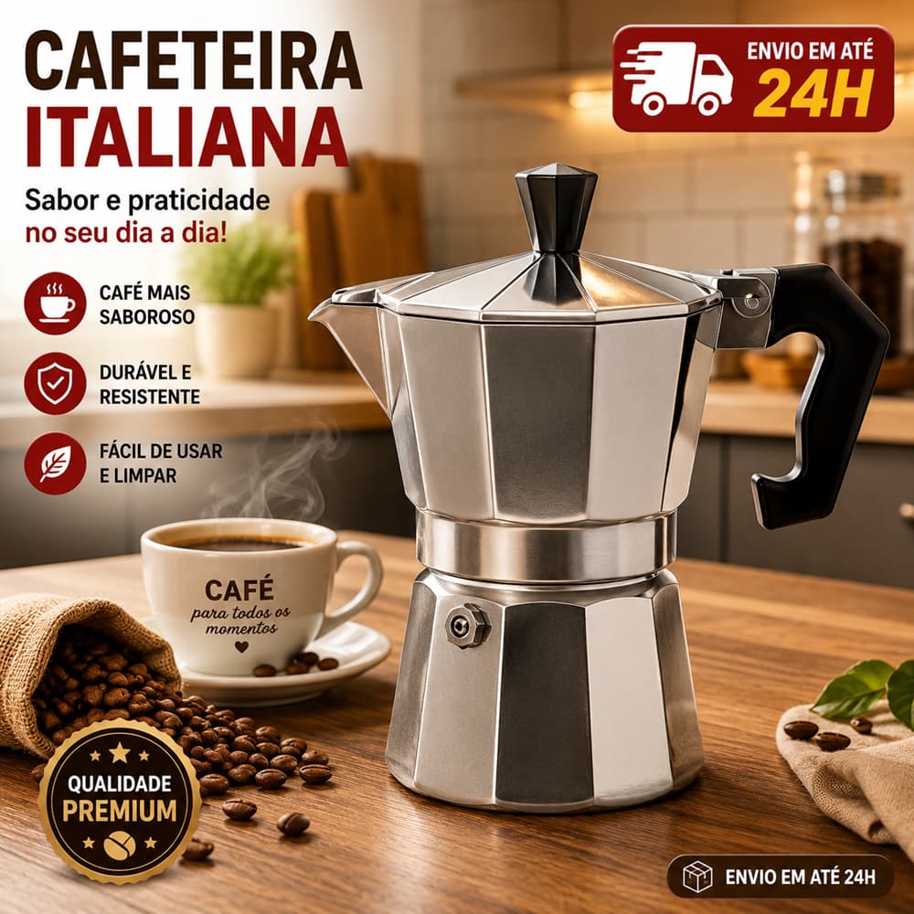 Cafeteira Italiana Inox 3 Xícaras Moka para Café Expresso Fogão a Gás