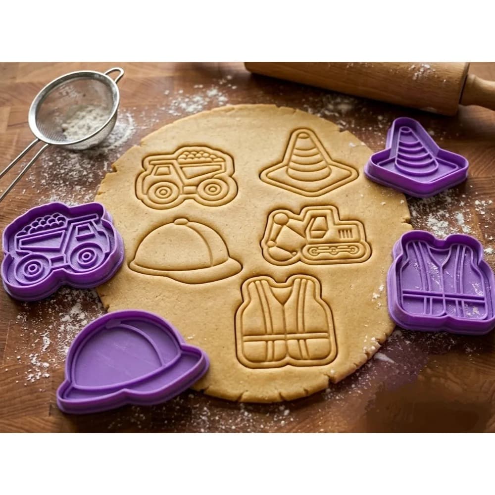Kit com 5 Cortadores Construção | Biscoitos | Cookies | Pasta Americana | Massinha de Modelar