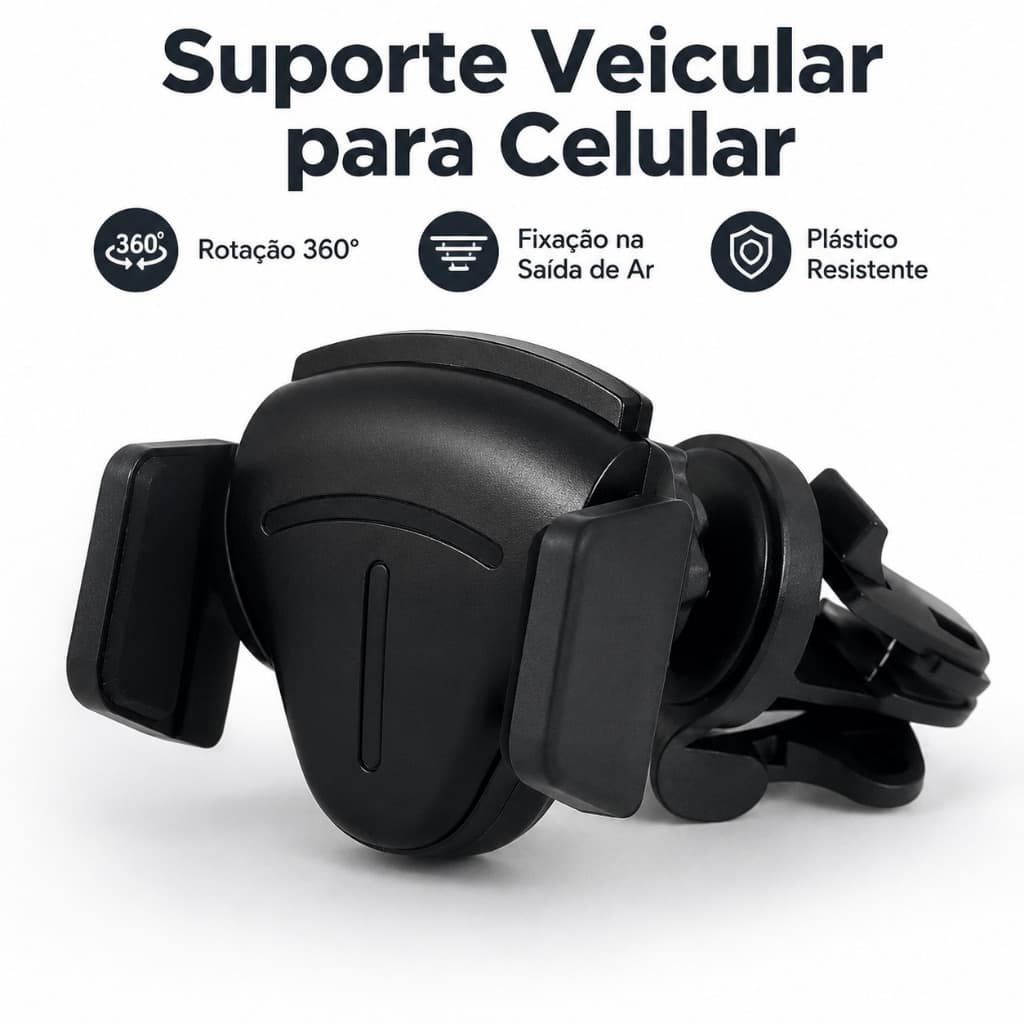 Suporte Celular para Ar Condicionado Carro Trava Automática por Gravidade, 360° Ajustável Silicone Antiderrapante Compat