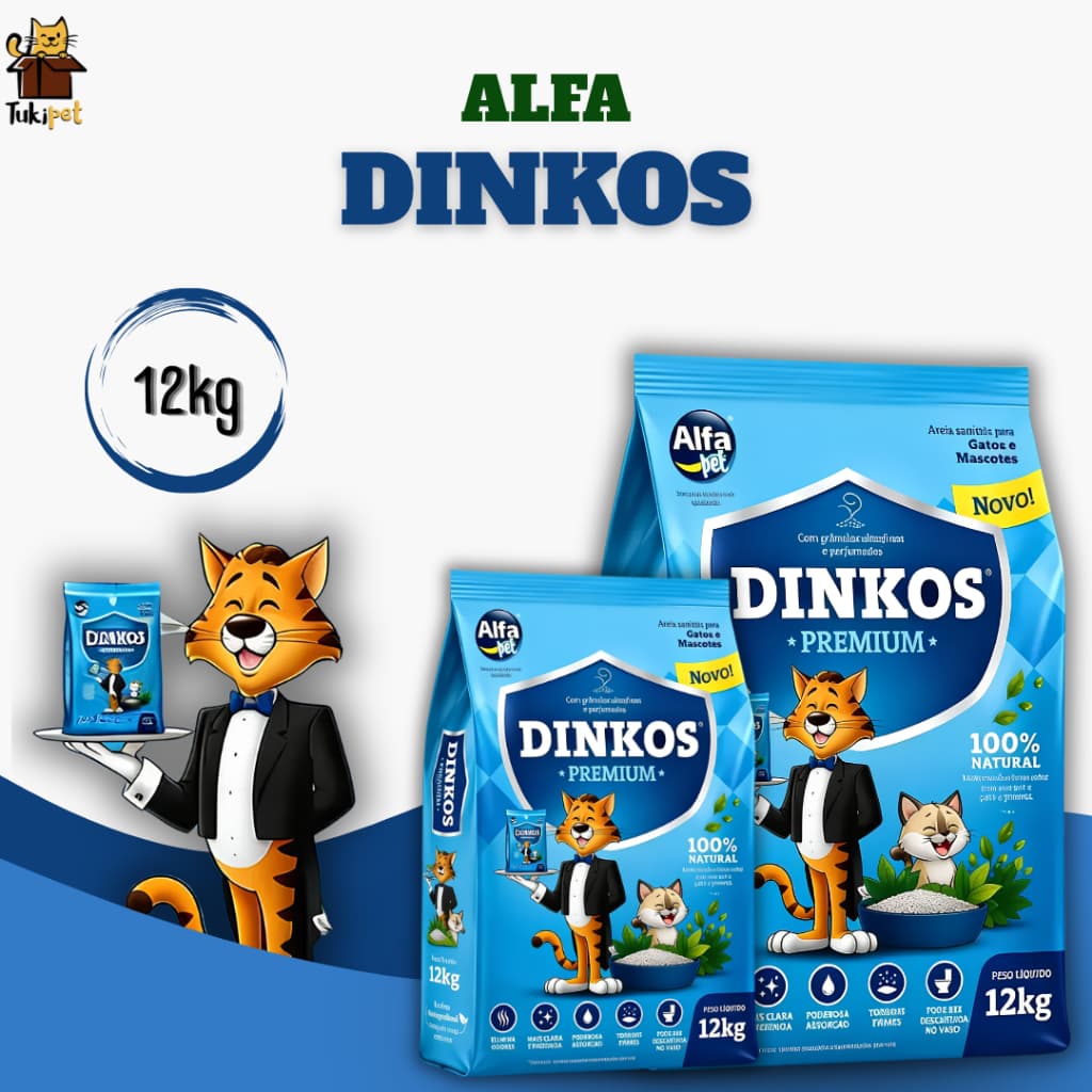 Areia Sanitária Higiênica Para Gatos Anti Odor Dinkos Com Perfume Pacote de 12kg