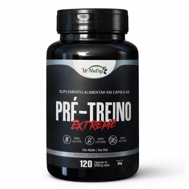 Pré Treino Extreme - Natural em Cápsulas 120 Cápsulas WNutry | Energia, Disposição e Foco para Treinos