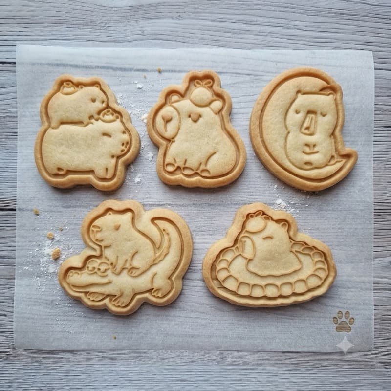 Kit 05 Cortadores de Biscoito Capivara com Marcador - Confeitaria Biscuit Cerâmica Massinha Modelar Bolacha Floral