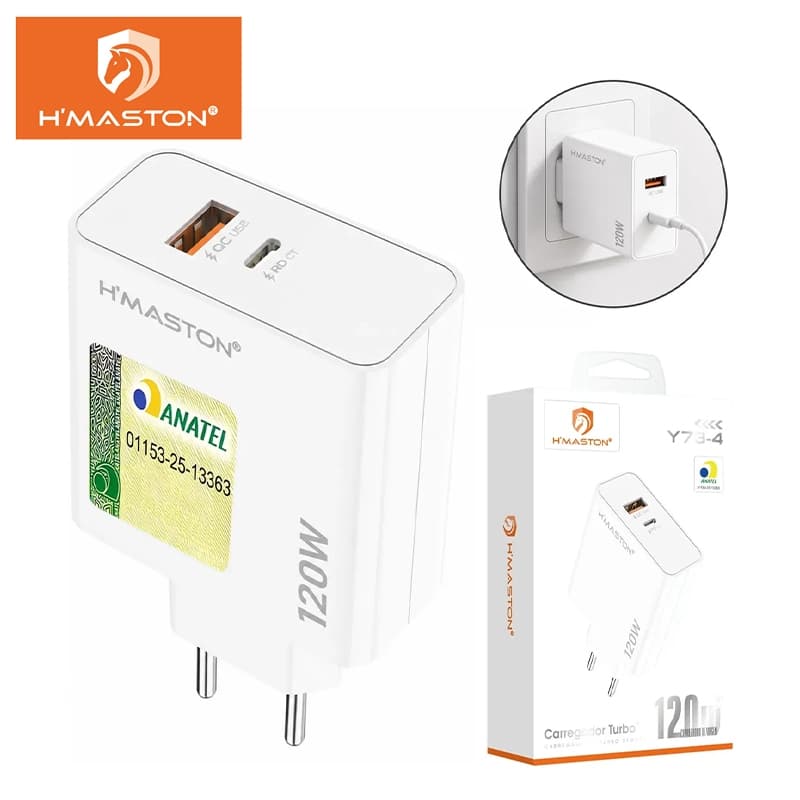 Electro Nest Fonte Carregador Turbo 120W Rápida Celular Usb Tipo-C Y73-4
