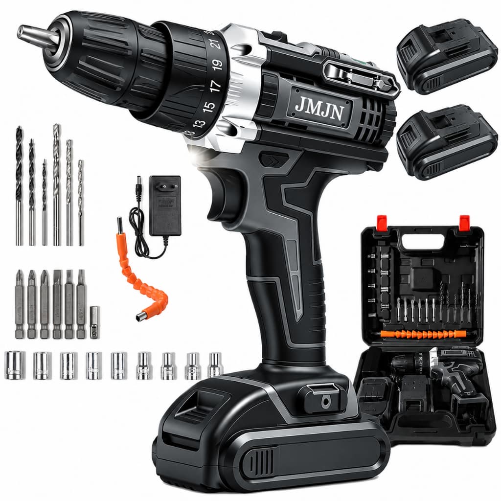 POWERX Furadeira Parafusadeira 48V Potente com 2 Baterias Maleta Reforçada e Jogo Completo de Acessórios