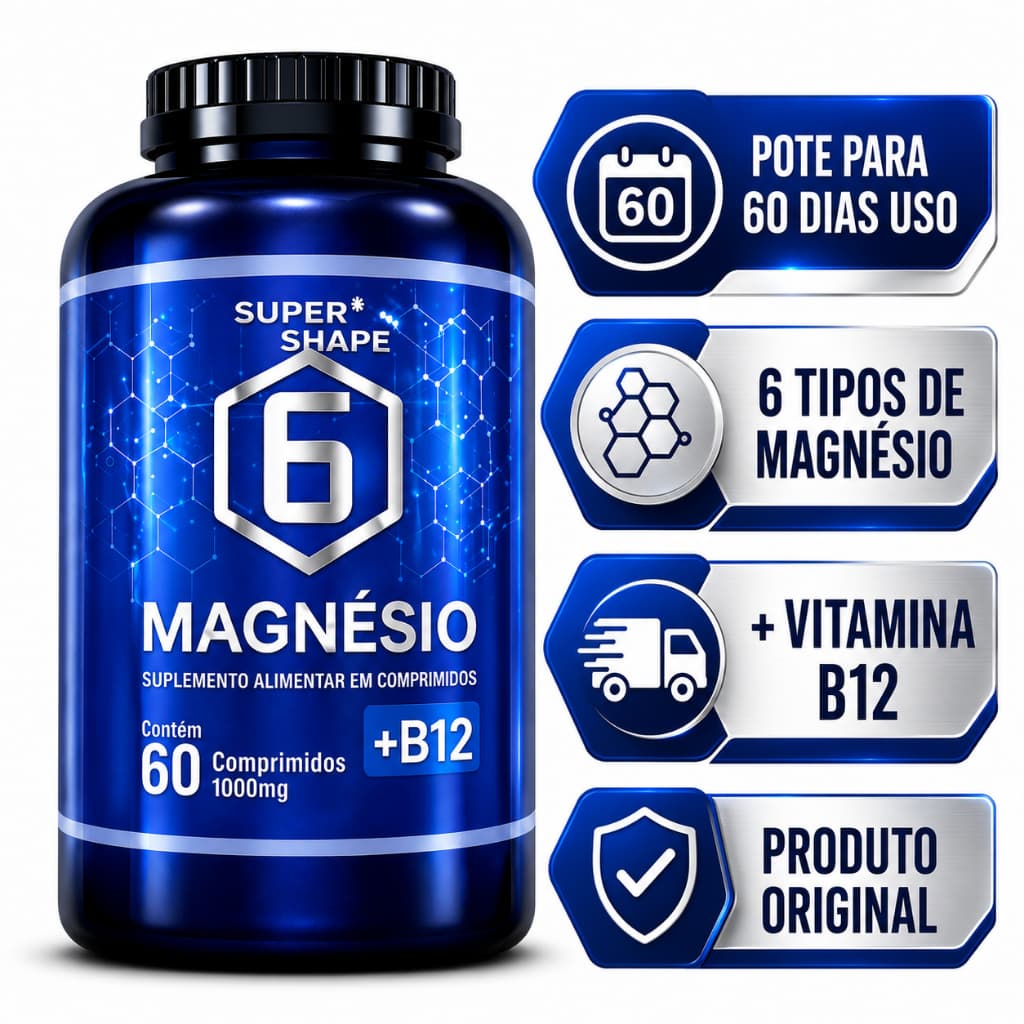 Magnésio 6 em 1 + Vitamina B12 Metilcobalamina Original 1000 mg -  (  POTE PARA 02 MESES  )