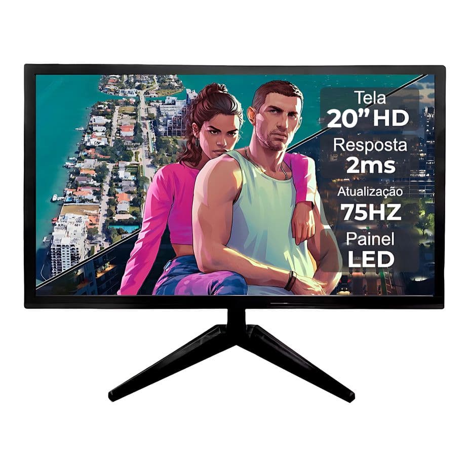 Monitor 20" De alta qualidade Taxa de 2ms 75 Hertz VGA HDMI Gamer + Nota fiscal