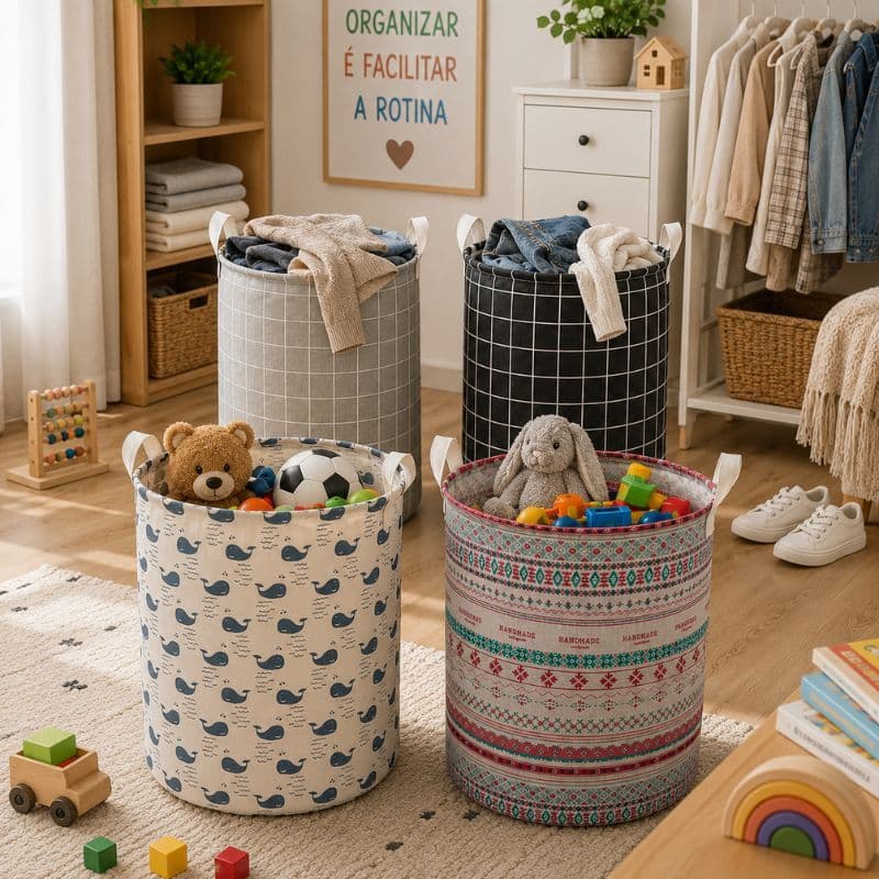 Cesto Organizador de Roupas Brinquedos Casa Organização Cesto de Tecido com Alças Boho Banheiro