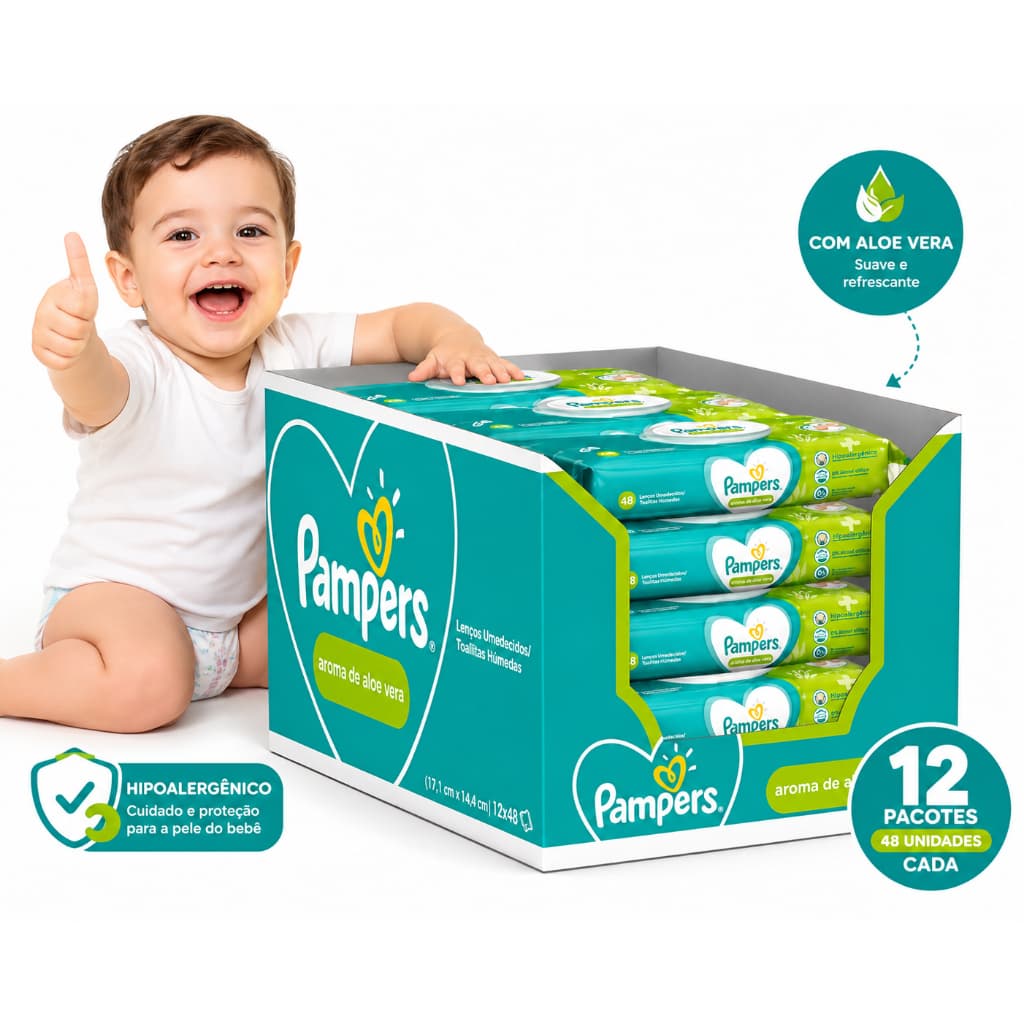 Lenços Umedecidos Pampers toalha Aroma de Aloe Vera