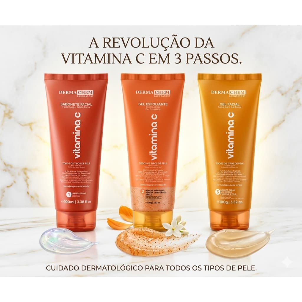 Kit Tratamento Facial Vitamina C Anti-idade Dermachem + Faixa brinde
