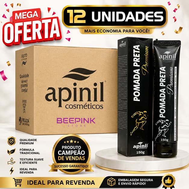 Kit 12 Unid Pomada Preta Premium 150g (Caixa) Dores Musculares Apinil (Alivio Imediato)