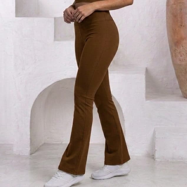 Calça Flare Bailarina Wide Leg Feminina Calça Suplex Cós Alto Zero Transparência Tendência Casual Fitness M G GG