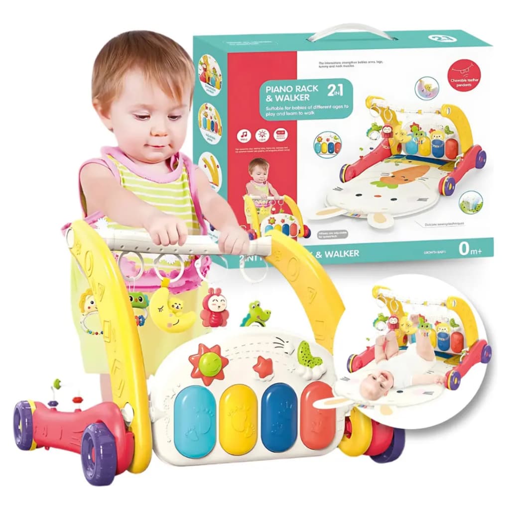 Andador De Bebê Educativo 2 Em 1 Tapete Infantil Com Chocalhos + Piano Musical