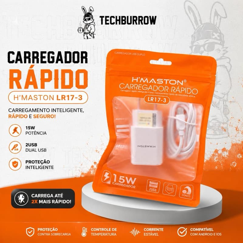 Carregador Celular para Iphone H'Maston – 2 USB, Rápido e Seguro - LR17-3