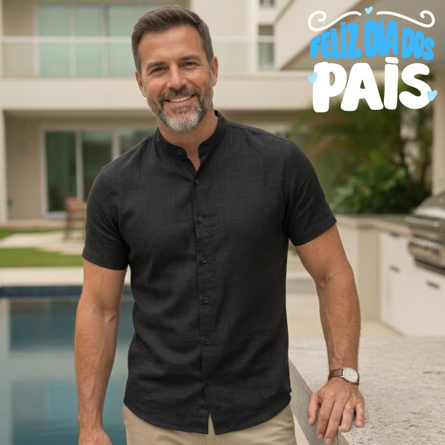 CAMISA GOLA PADRE PRETA MANGA CURTA SLIM