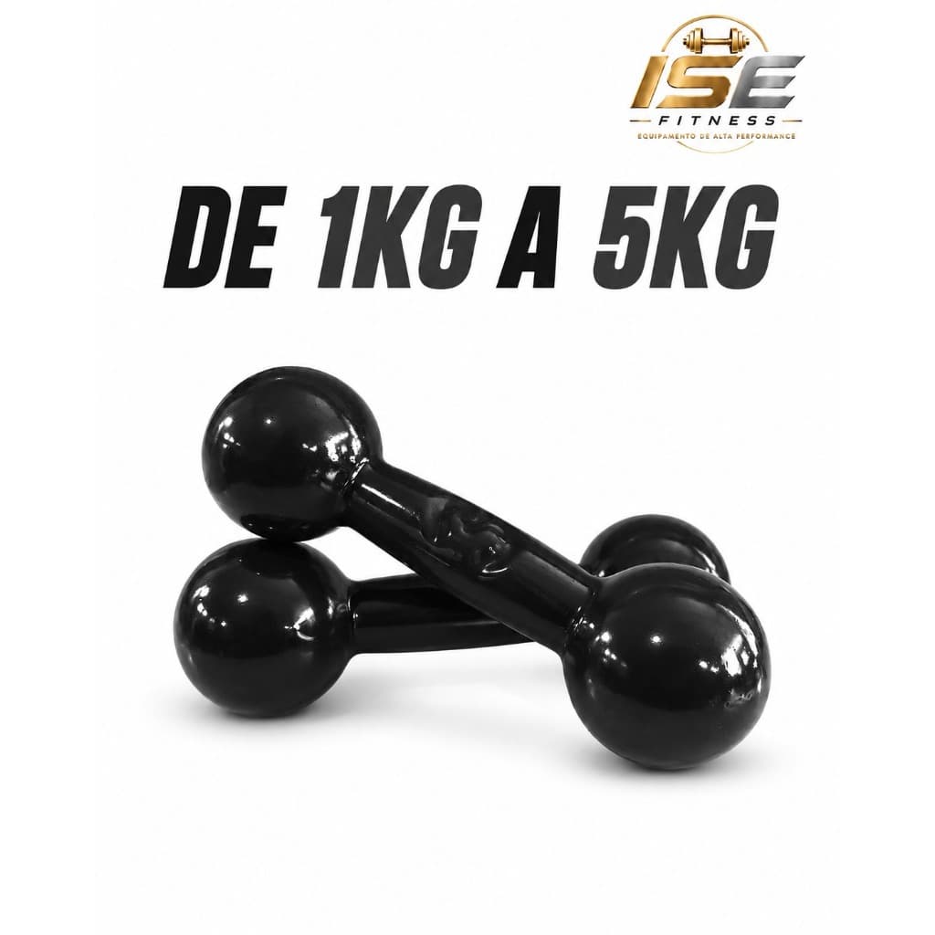 Peso Academia 1kg a 5kg Preto Emborrachado Halter Bola Academia Calistenia Fisioterapia Pilates Musculação Treino Casa