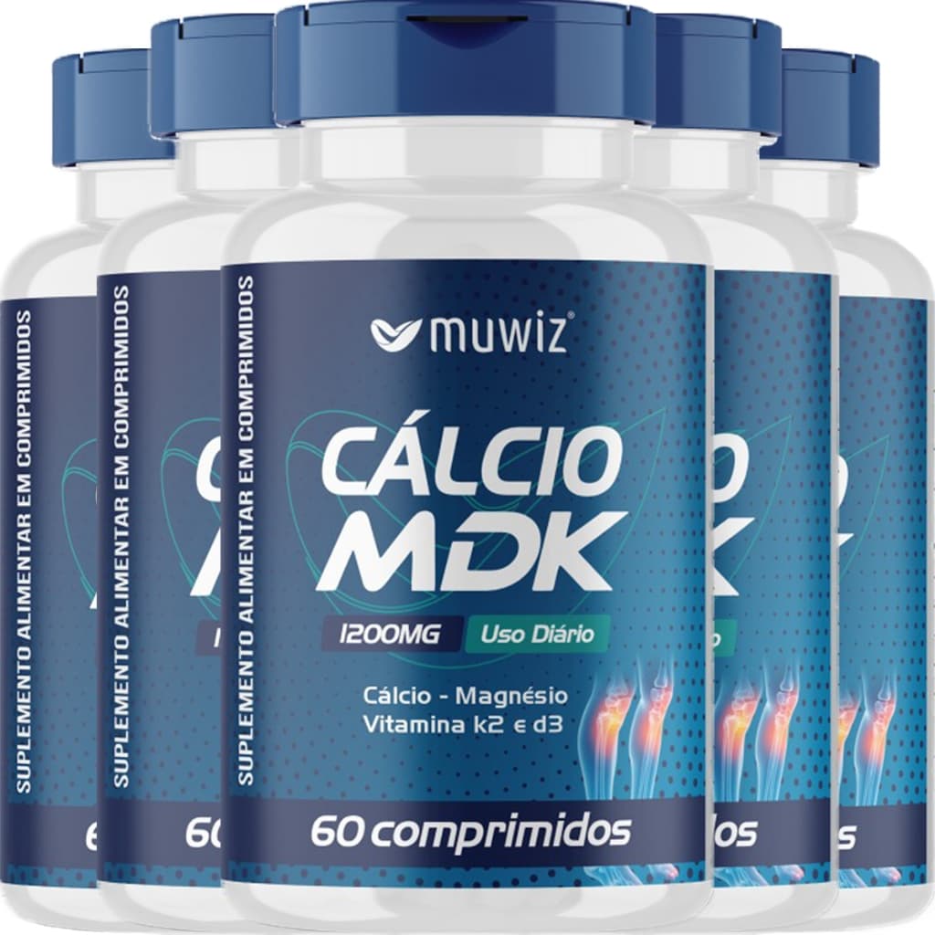 KIT 5x Cálcio + Magnésio + Vitamina K2 + Vitamina D3 - 60 Comprimidos 1200mg - Muwiz