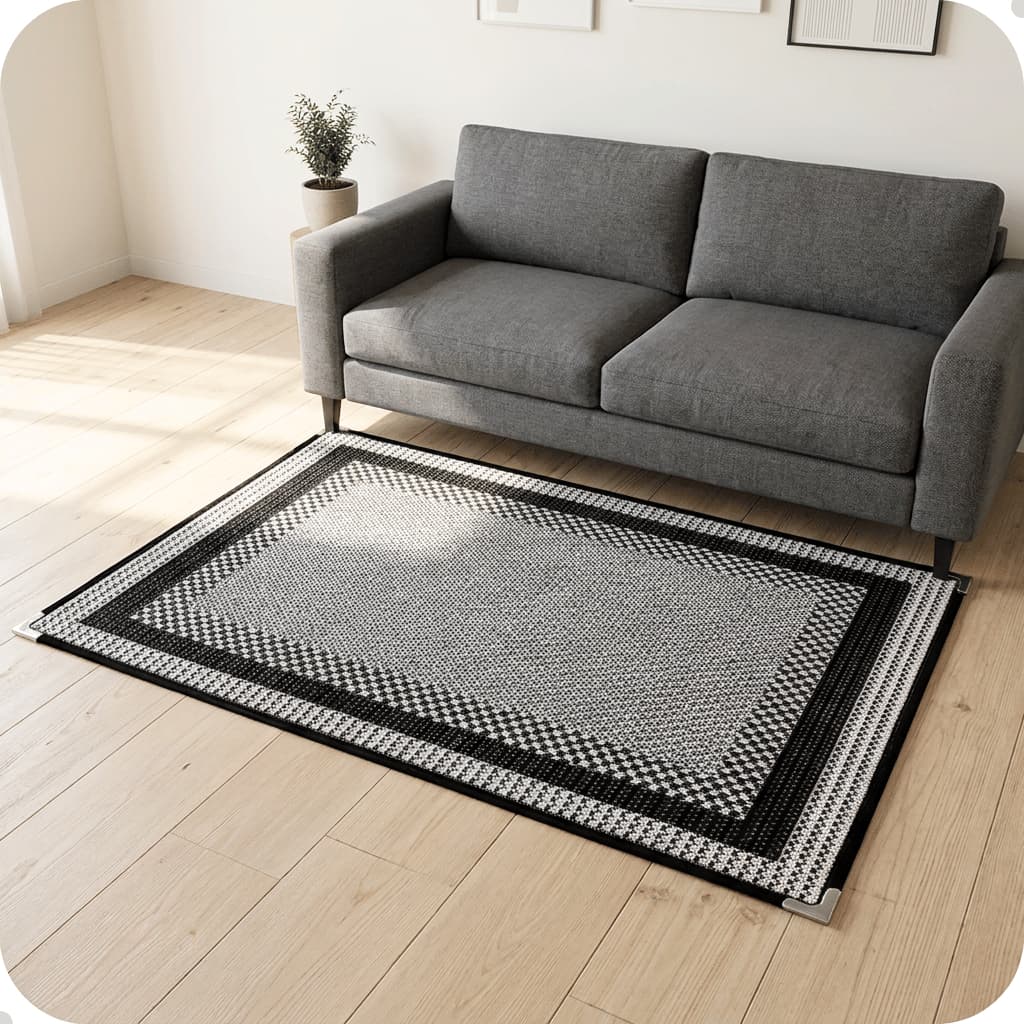 Tapete 200x150 Antiderrapante Tipo Sisal Cinza Preto Lancer Sisllê Sala Quarto Corredor Resistente