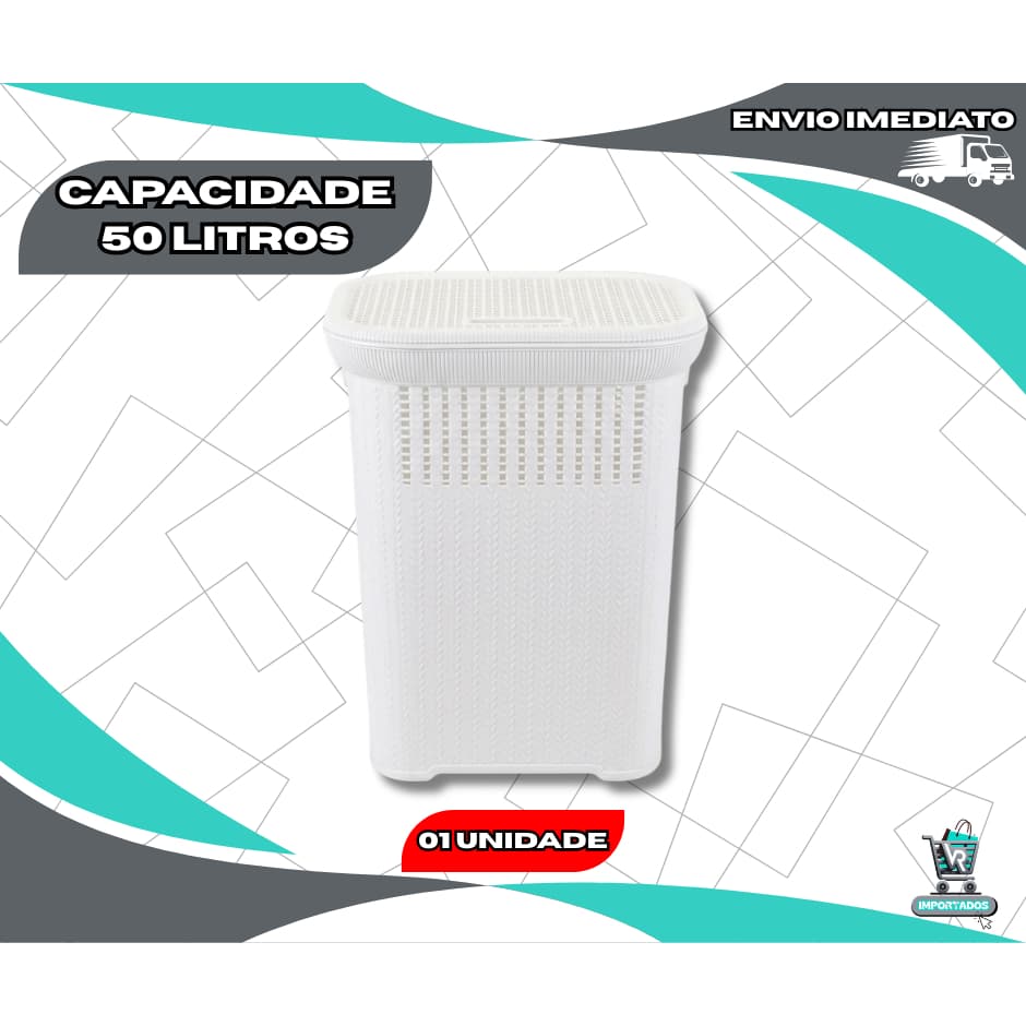 Cesto Organizador Roupa Suja Branco Telado Rattan 50 LitroS Banheiro Lavanderia Reforçado Resistente
