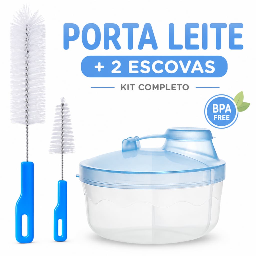 Kit Com 2 Escovas de Limpeza + Porta Leite em Pó Para Bebê