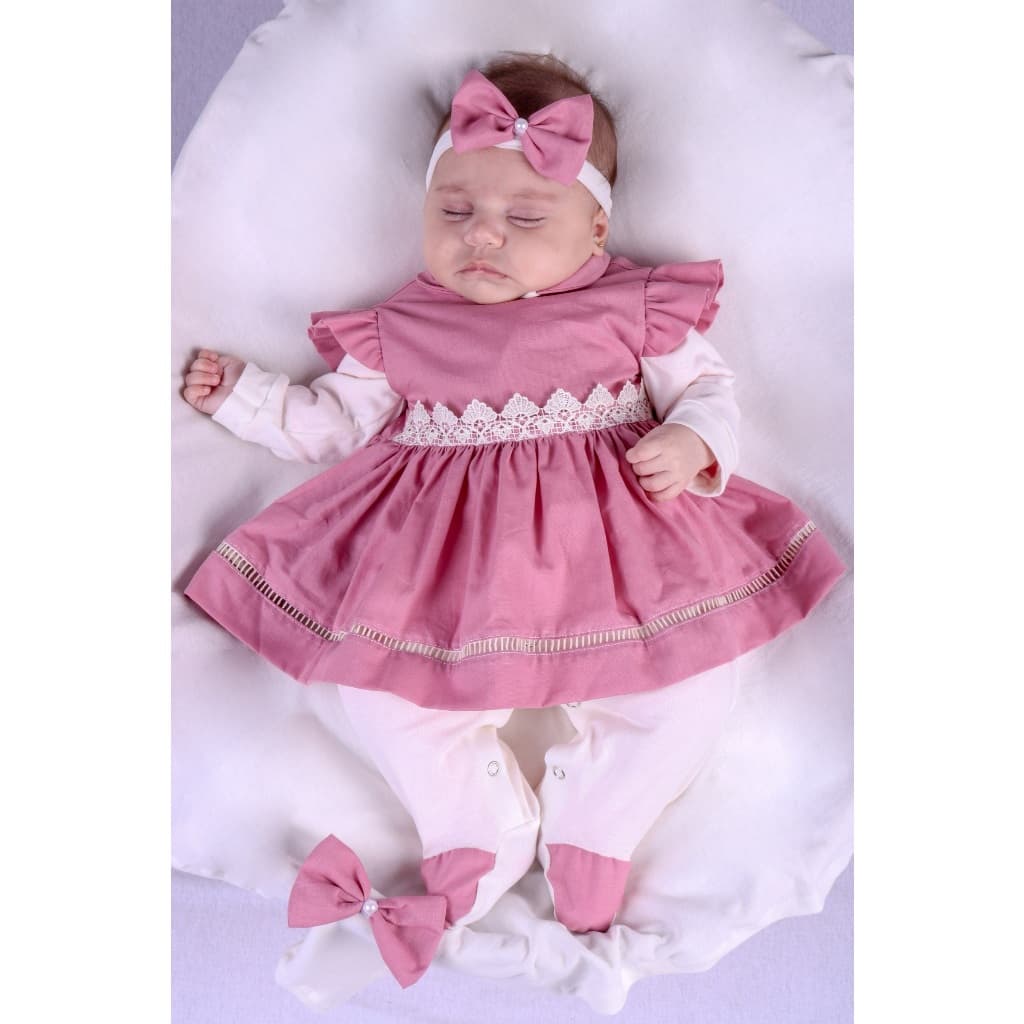 Saída Maternidade Menina Alice Rosa Clarinho Delicada 04 peças Roupa de Bebê Menina