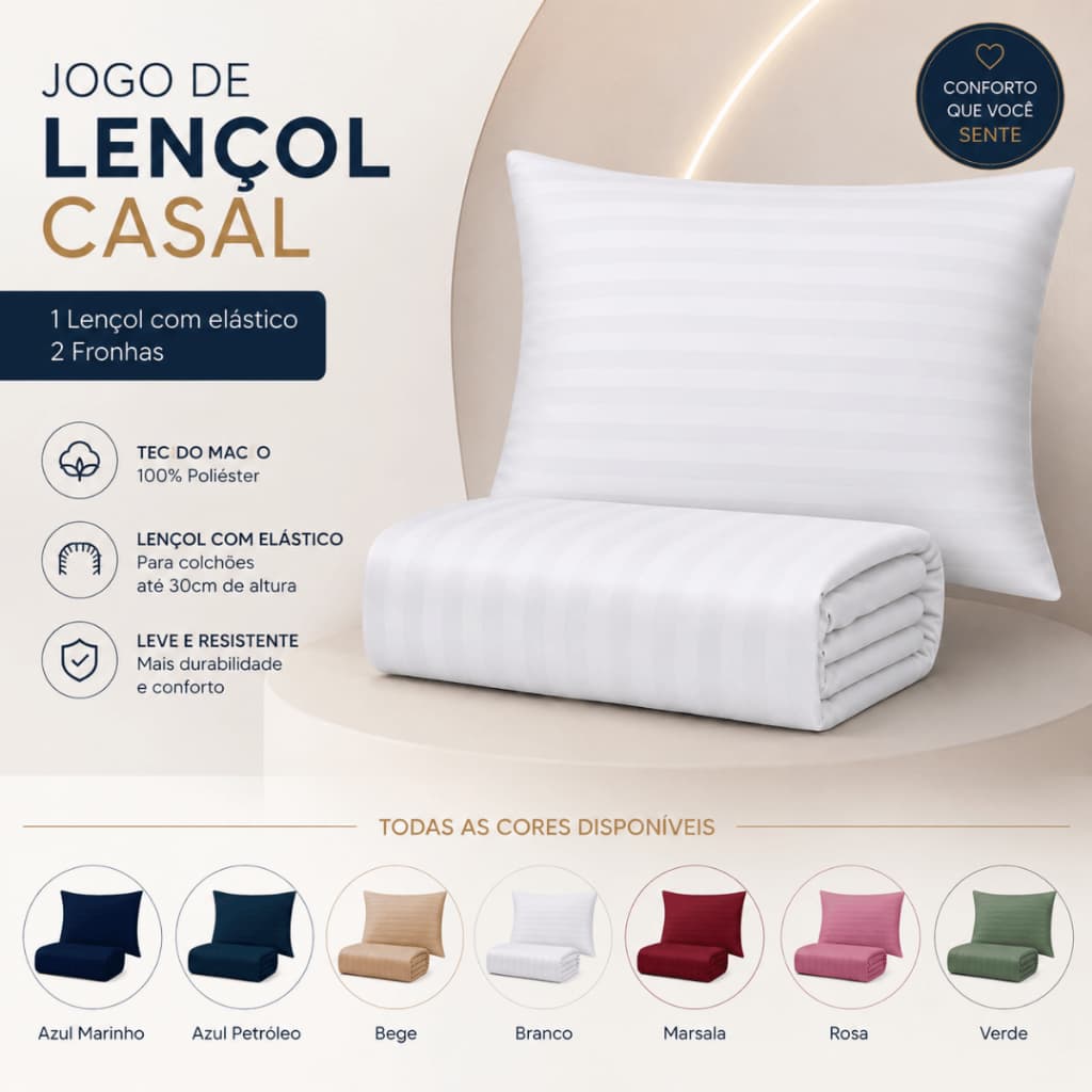 Jogo de Lençol Casal com Elástico + 2 Fronhas 400 Fios Toque Macio Premium Super Oferta Envio Rápido